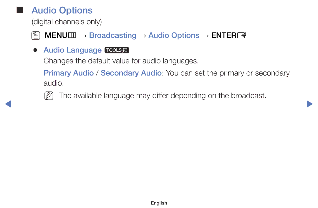 Samsung UA32FH4003WXSQ, UA40H4200AWXSQ, UA40H5003AKXXV, UA48H5003AKXXV, UA32FH4003KXXV, UA40H4200AKXXV manual Audio Options 