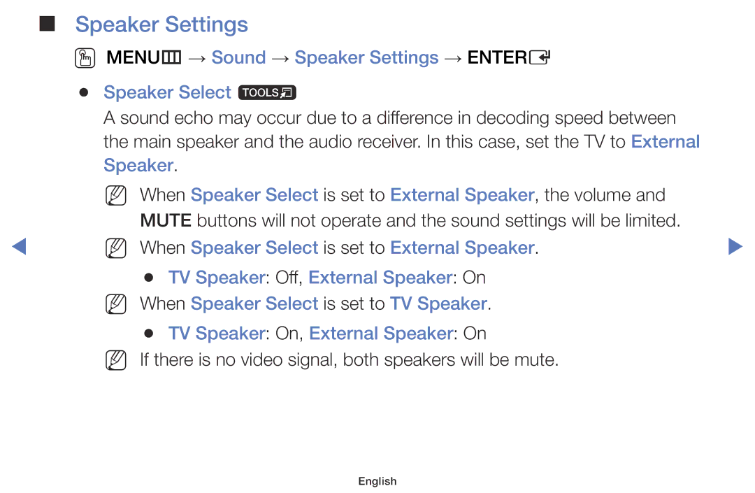 Samsung UA32FH4003KXXV, UA40H4200AWXSQ, UA40H5003AKXXV, UA48H5003AKXXV, UA40H4200AKXXV, UA48H4200AKXXV manual Speaker Settings 