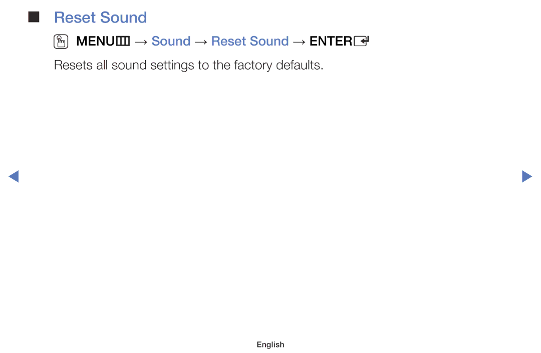 Samsung UA58H5200AWXSQ, UA40H4200AWXSQ, UA40H5003AKXXV, UA48H5003AKXXV manual OO MENUm → Sound → Reset Sound → Entere 