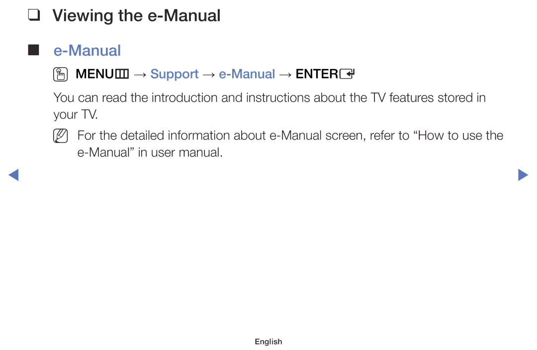 Samsung UA40H4200AWXSQ, UA40H5003AKXXV, UA48H5003AKXXV manual Viewing the e-Manual, OO MENUm → Support → e-Manual → Entere 