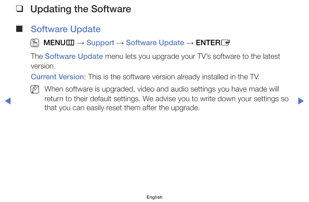 Samsung UA32FH4003KXXV, UA40H4200AWXSQ manual Updating the Software, OO MENUm → Support → Software Update → Entere 