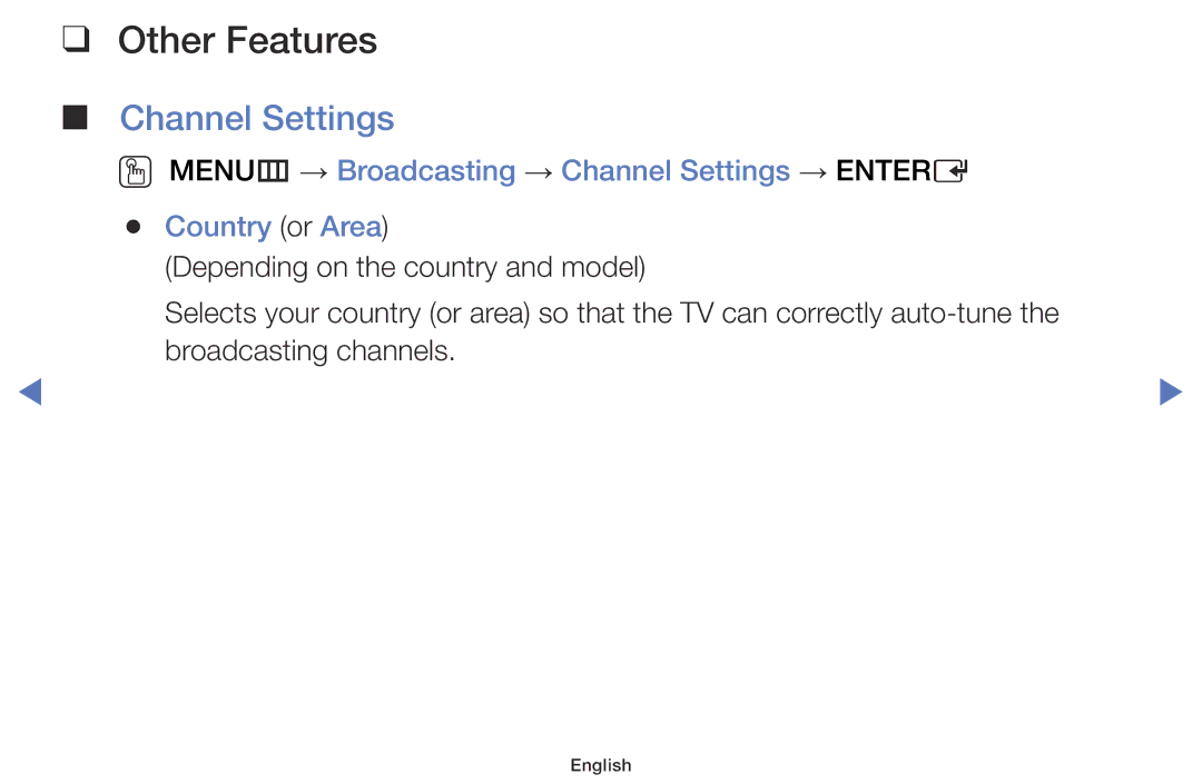 Samsung UA40H4200AKXXV, UA40H4200AWXSQ, UA40H5003AKXXV, UA48H5003AKXXV, UA32FH4003KXXV manual Other Features, Channel Settings 