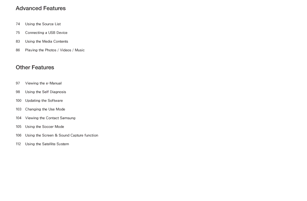 Samsung UA32FH4003KXXV, UA40H4200AWXSQ, UA40H5003AKXXV, UA48H5003AKXXV, UA40H4200AKXXV, UA48H4200AKXXV manual Advanced Features 