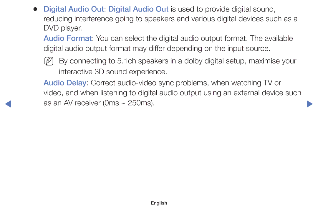 Samsung UA48H4200AWXSQ, UA40H4200AWXSQ, UA40H5003AKXXV, UA48H5003AKXXV, UA32FH4003KXXV manual As an AV receiver 0ms ~ 250ms 