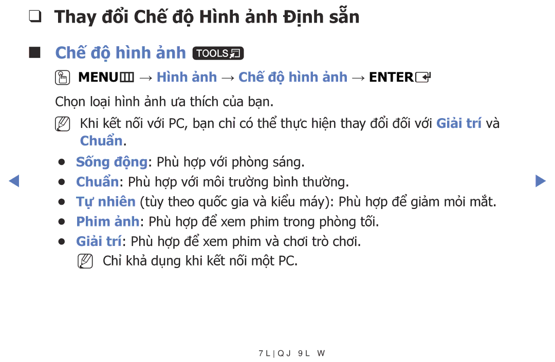 Samsung UA32FH4003KXXV Thay đổi Chế độ Hình ảnh Định sẵn Chế độ hình ảnh t, OOMENUm → Hình ảnh → Chế độ hình ảnh → Entere 