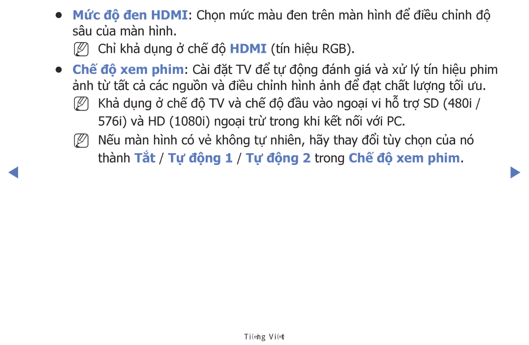 Samsung UA48H5003AKXXV, UA40H5003AKXXV, UA32FH4003KXXV manual Thành Tắ́t / Tự đông 1 / Tự đông 2 trong Chế độ xem phim 