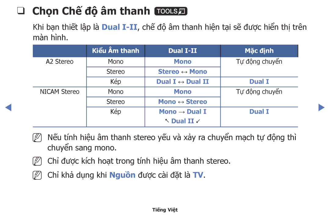 Samsung UA48H4200AKXXV, UA40H5003AKXXV, UA48H5003AKXXV, UA32FH4003KXXV Chọn Chế độ âm thanh t, Kiểu Âm thanh Dual Mặc định 