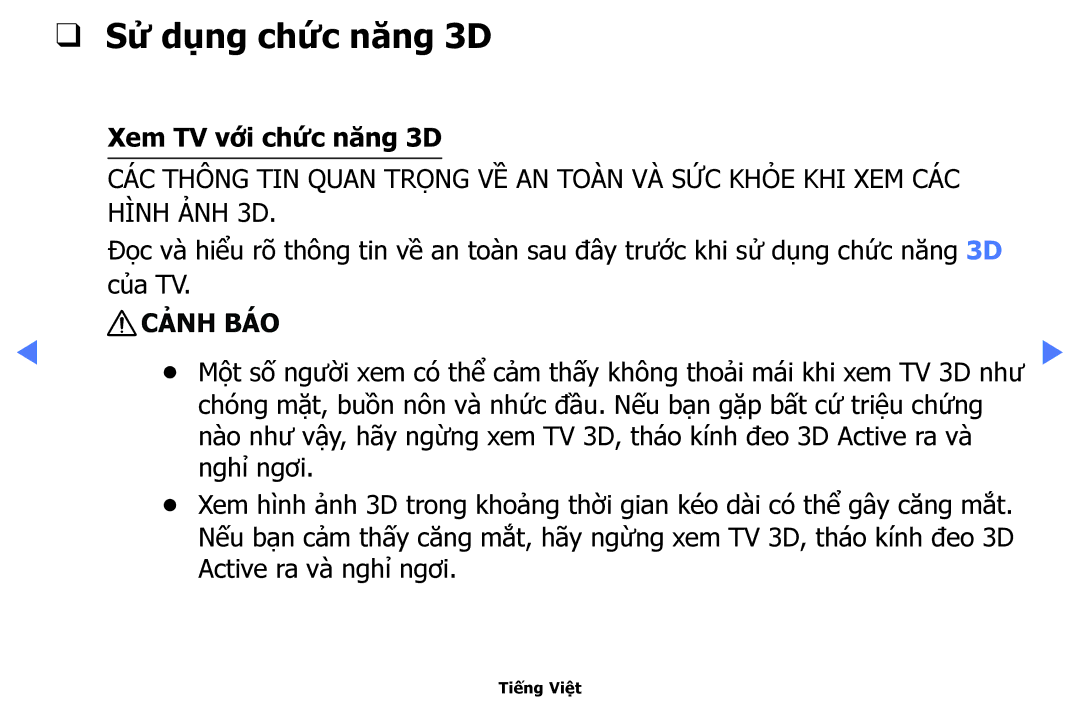 Samsung UA32H4100ARXXV, UA40H5150AKXXV, UA32H4100AKXXV, UA48H5100AKXXV manual Sử dụng chức năng 3D, Xem TV với chức năng 3D 