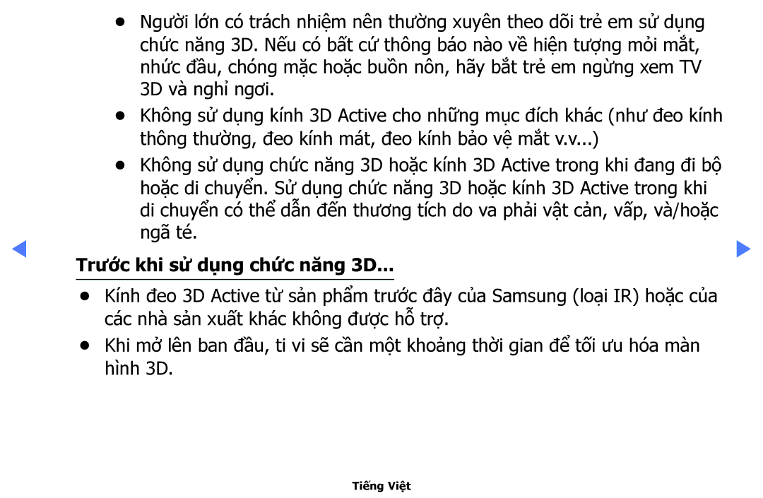 Samsung UA48H5100AKXXV, UA40H5150AKXXV, UA32H4100AKXXV, UA32H4100ARXXV, UA48H5150AKXXV manual Trước khi sử dụng chức năng 3D 