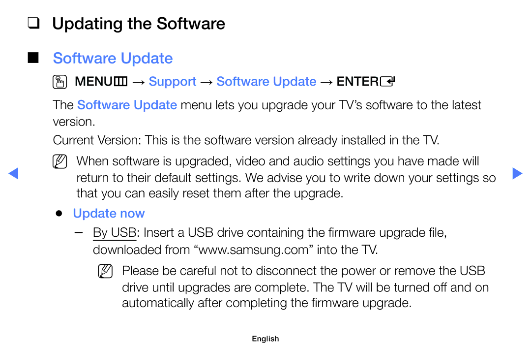 Samsung UA48H5150AKXXV, UA40H5150AKXXV manual Updating the Software, OO MENUm → Support → Software Update → Entere 