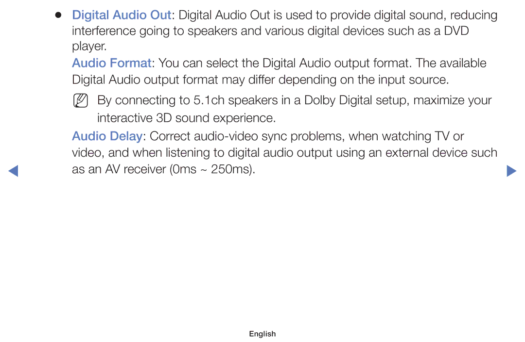 Samsung UA32H5100AWXSQ, UA40H5150AKXXV, UA32H4100AKXXV, UA32H4100ARXXV, UA48H5100AKXXV manual As an AV receiver 0ms ~ 250ms 