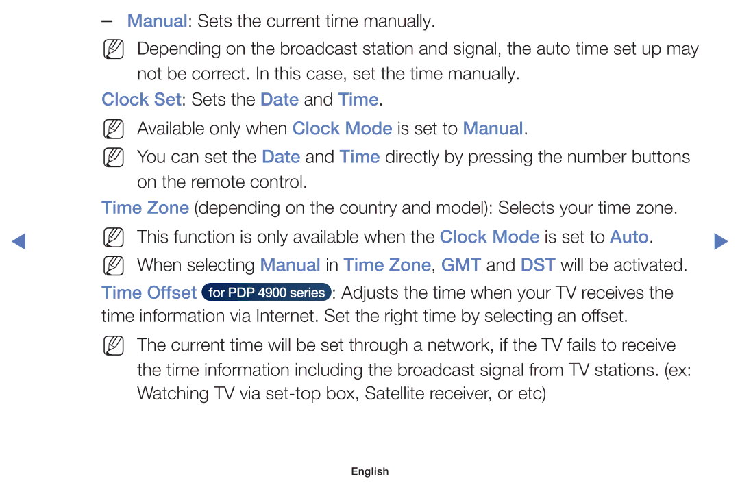 Samsung UA48H5100AKXXV, UA40H5150AKXXV, UA32H4100AKXXV, UA32H4100ARXXV manual Clock Set Sets the Date and Time, Time Offset 