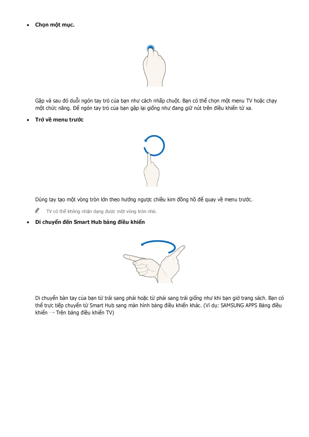 Samsung UA40H5510AKXXV, UA40H5552AKXXV, UA48H6300AKXXV manual Trở về menu trước, Di chuyển đến Smart Hub bảng điều khiển 