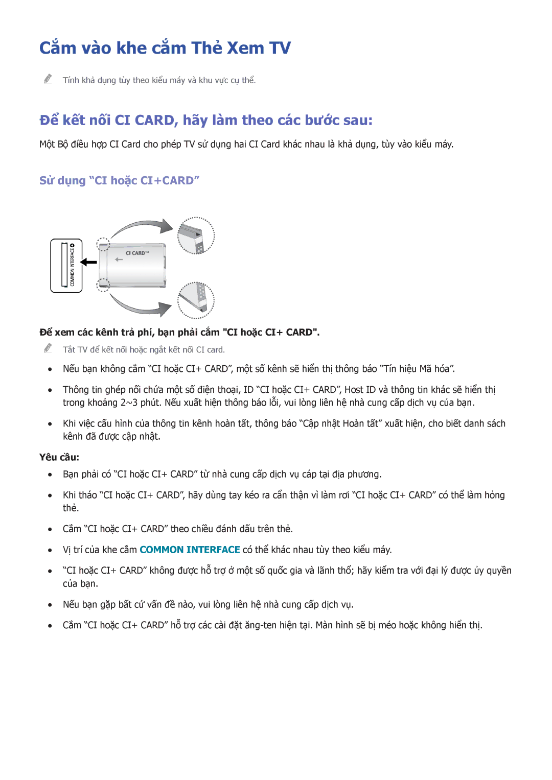 Samsung UA55H6400AKXXV Cắm vào khe cắm Thẻ Xem TV, Để kết nối CI CARD, hãy làm theo các bước sau, Sử dụng CI hoặc CI+CARD 