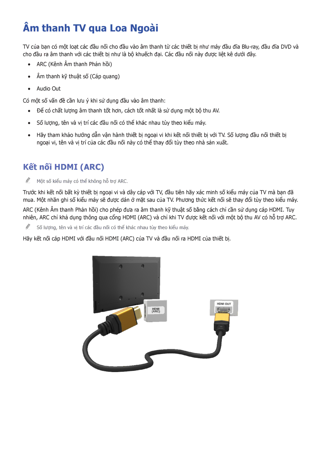 Samsung UA48H6300AKXXV, UA40H5552AKXXV, UA40H5510AKXXV, UA32H5500AKXXV manual Âm thanh TV qua Loa Ngoài, Kết nối Hdmi ARC 