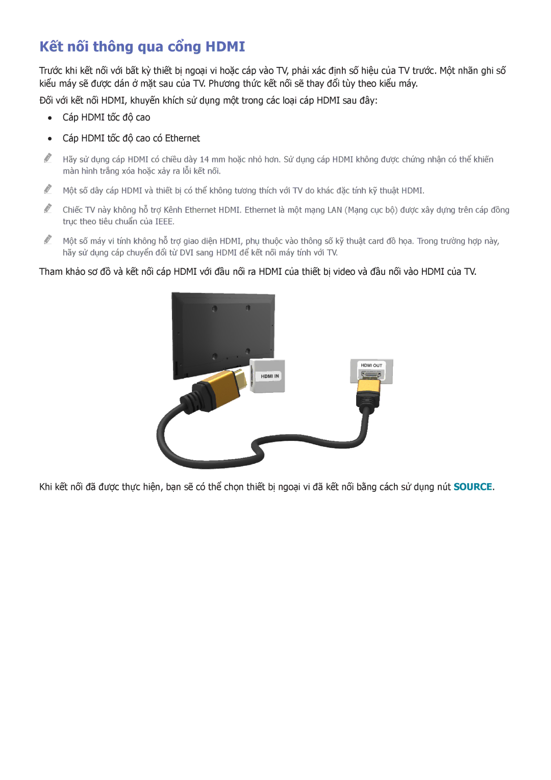 Samsung UA40H5500AKXXV, UA40H5552AKXXV, UA48H6300AKXXV, UA40H5510AKXXV, UA32H5500AKXXV manual Kết nối thông qua cổng Hdmi 