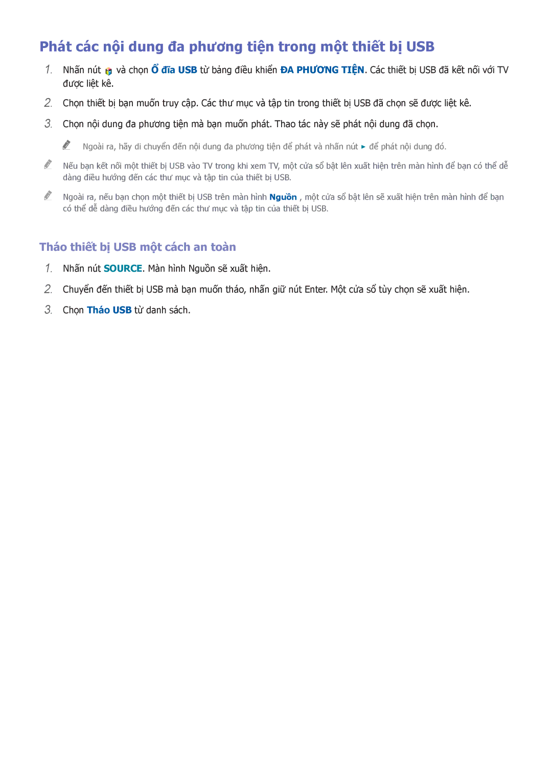 Samsung UA48H6400AKXXV manual Phát các nội dung đa phương tiện trong một thiết bị USB, Tháo thiết bị USB một cách an toàn 