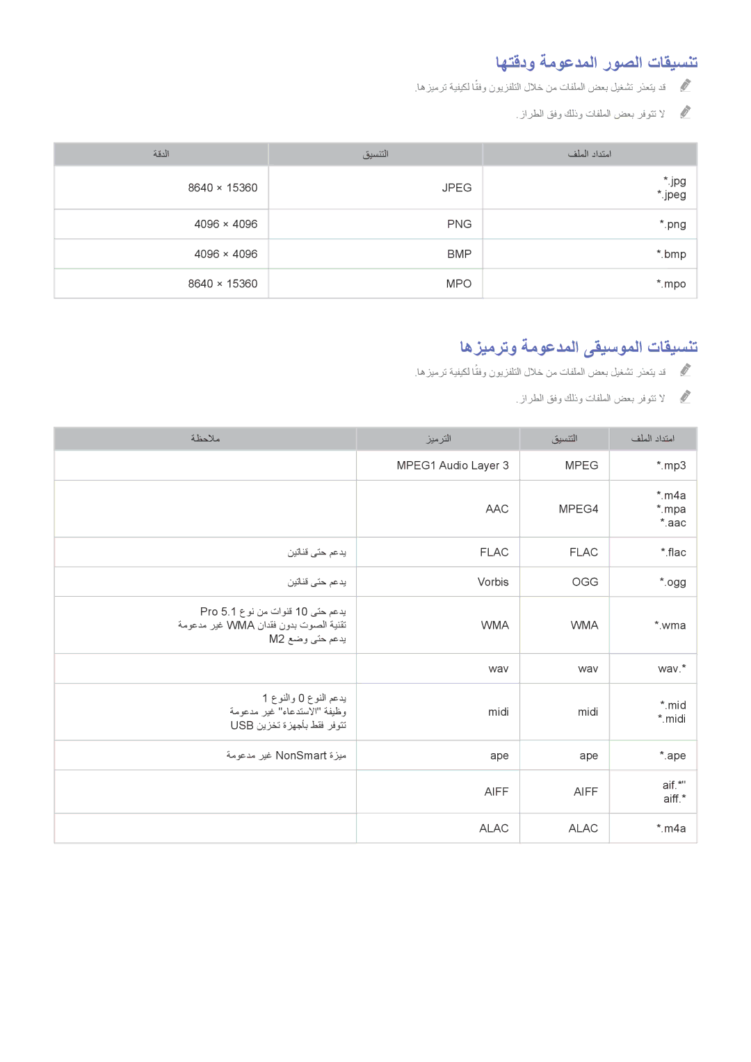 Samsung UA40H6300ARXZN, UA40HU7000RXSK, UA48H6400ARXSK اهتقدو ةموعدملا روصلا تاقيسنت, اهزيمرتو ةموعدملا ىقيسوملا تاقيسنت 