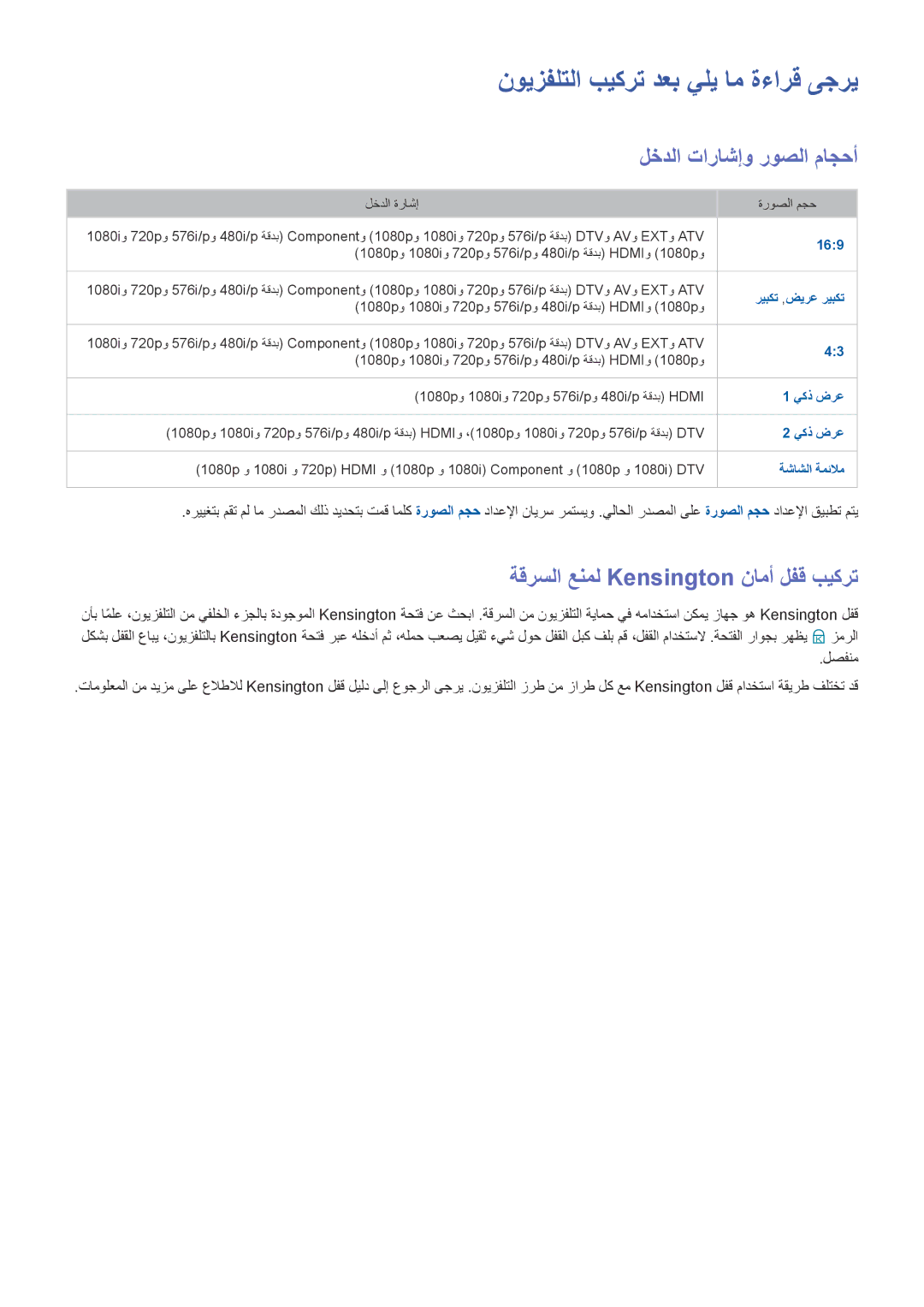 Samsung UA40HU7000RXUM, UA40HU7000RXSK, UA48H6400ARXSK نويزفلتلا بيكرت دعب يلي ام ةءارق ىجري, لخدلا تاراشإو روصلا ماجحأ 