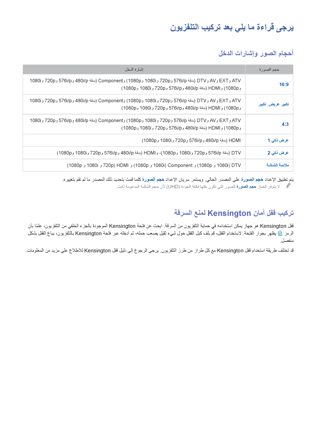 Samsung UA65HU8500RXEG, UA40HU7000RXSK, UA55HU7200RXSK نويزفلتلا بيكرت دعب يلي ام ةءارق ىجري, لخدلا تاراشإو روصلا ماجحأ 