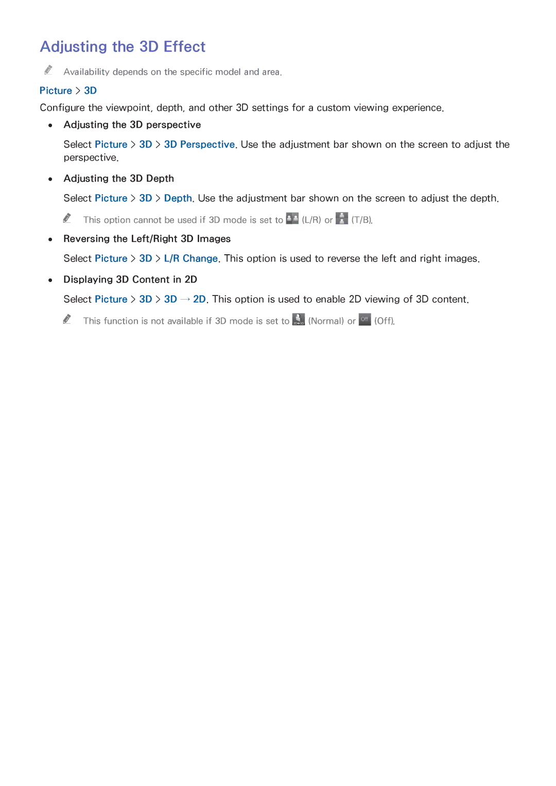 Samsung UA50HU7000RXSK, UA40HU7000RXSK manual Adjusting the 3D Effect, Adjusting the 3D perspective, Adjusting the 3D Depth 