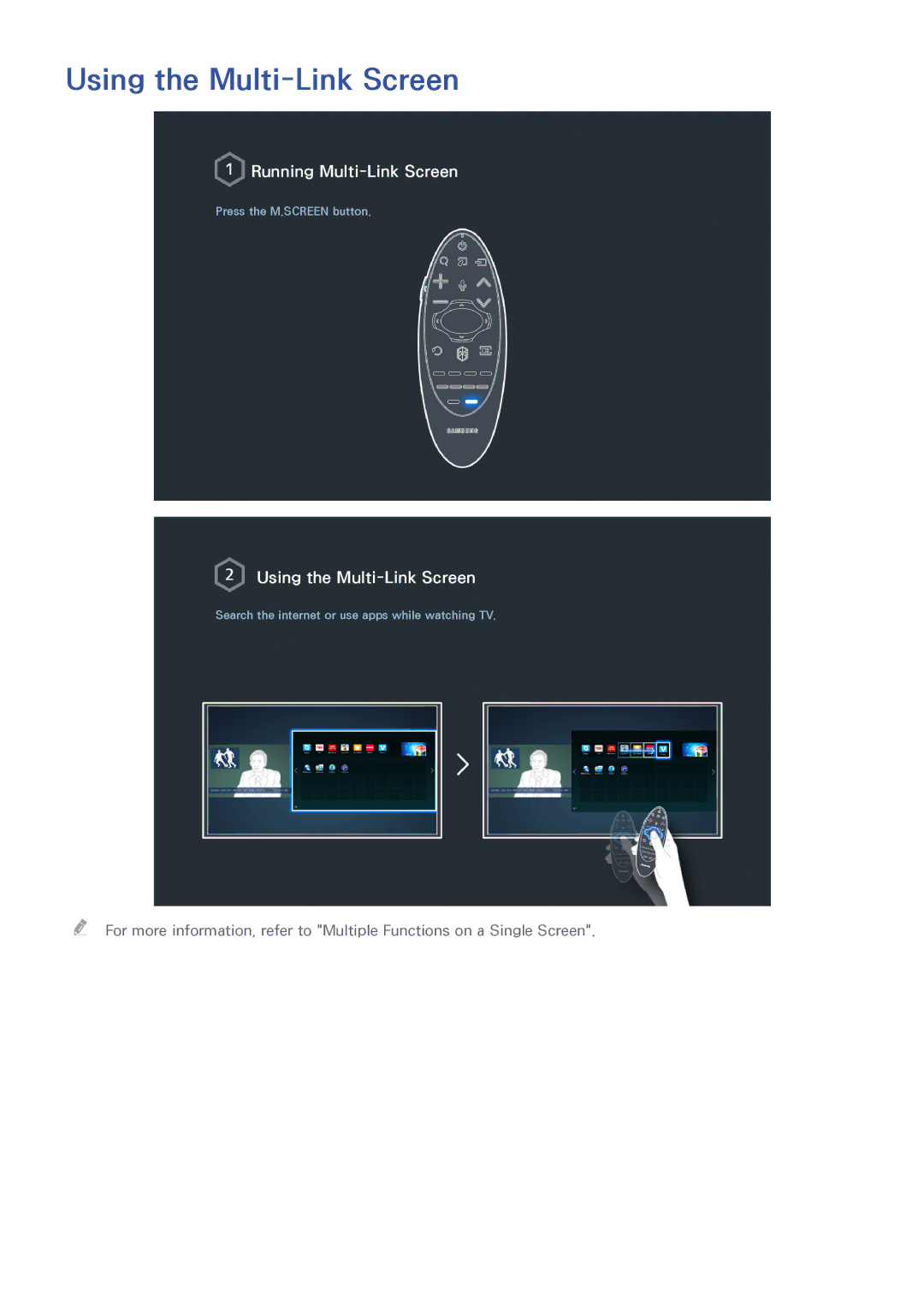 Samsung UA85HU8500RXUM, UA40HU7000RXSK, UA55HU7200RXSK, UA65HU7200RXSK, UA55HU8500RXSK manual Using the Multi-Link Screen 