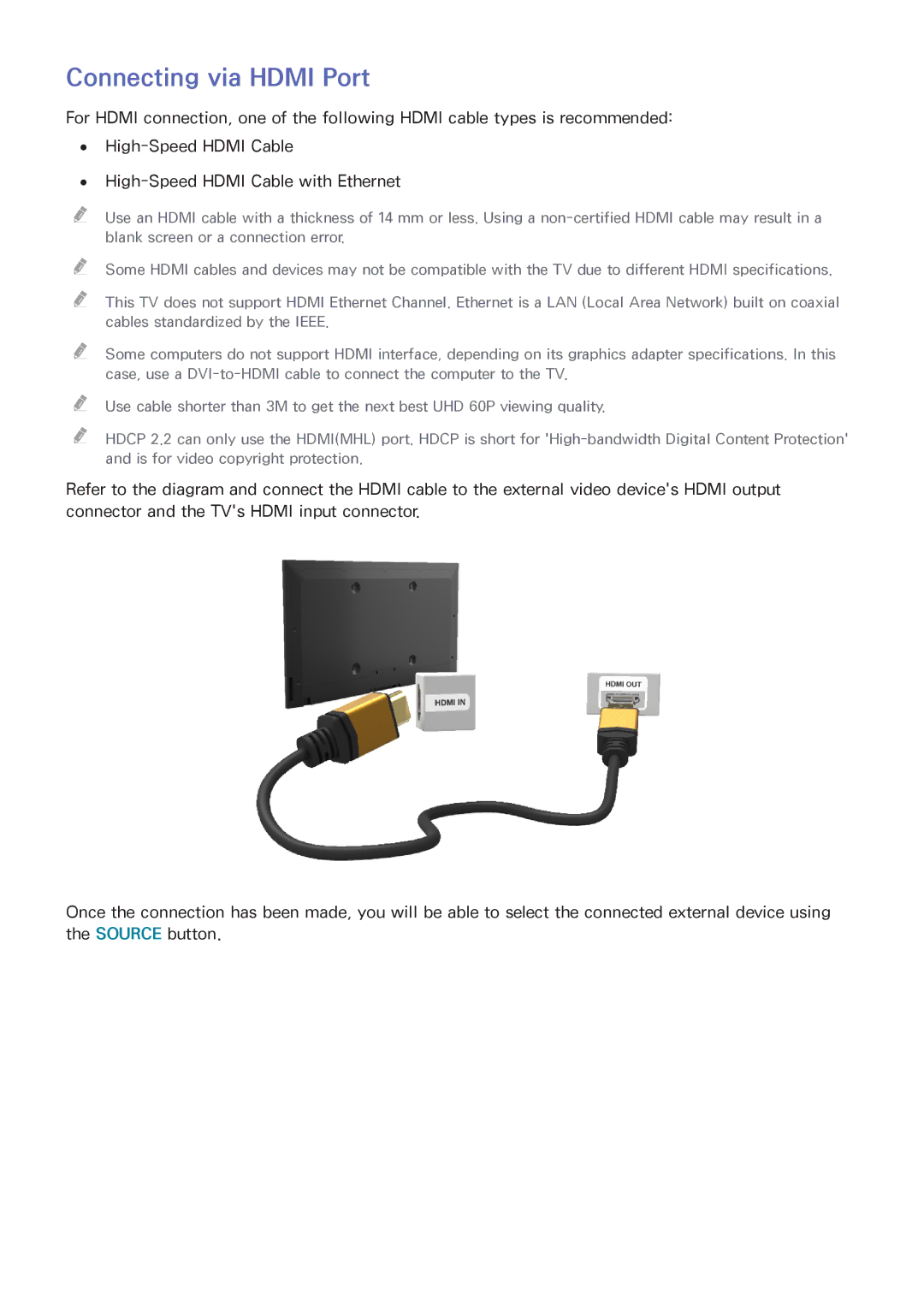 Samsung UA55HU7200RXEG, UA40HU7000RXSK, UA55HU7200RXSK, UA65HU7200RXSK, UA55HU8500RXSK manual Connecting via Hdmi Port 