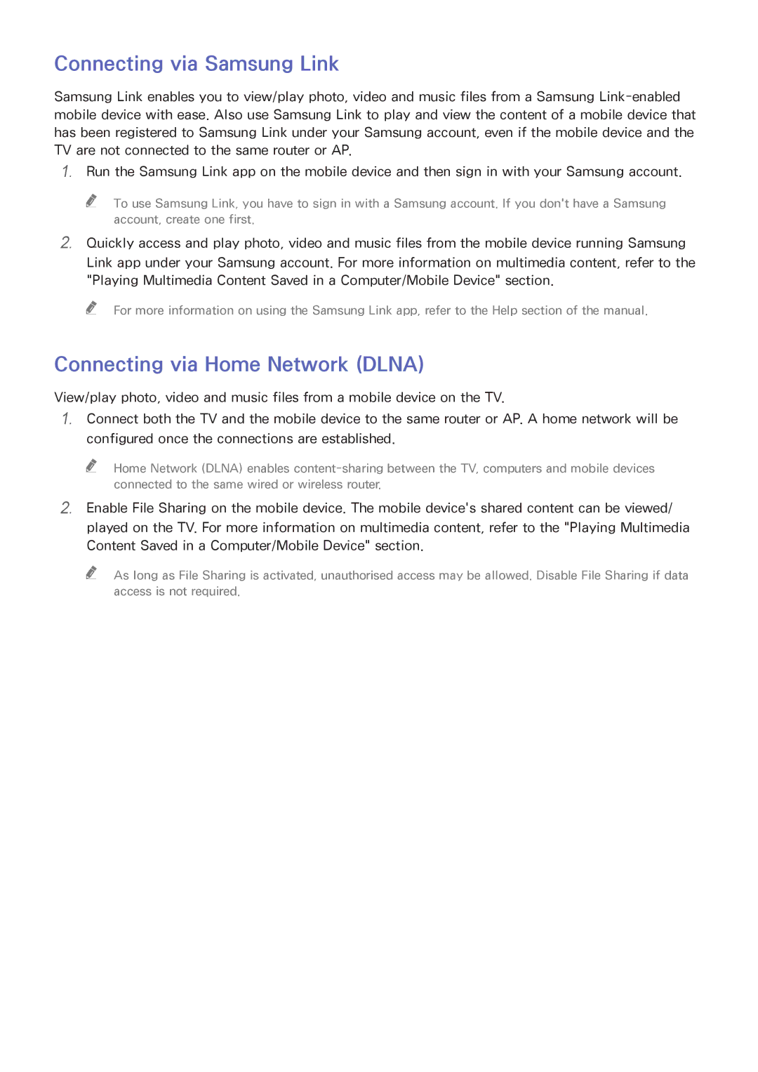 Samsung UA85HU8500RXZN, UA40HU7000RXSK, UA55HU7200RXSK, UA65HU7200RXSK, UA55HU8500RXSK manual Connecting via Samsung Link 