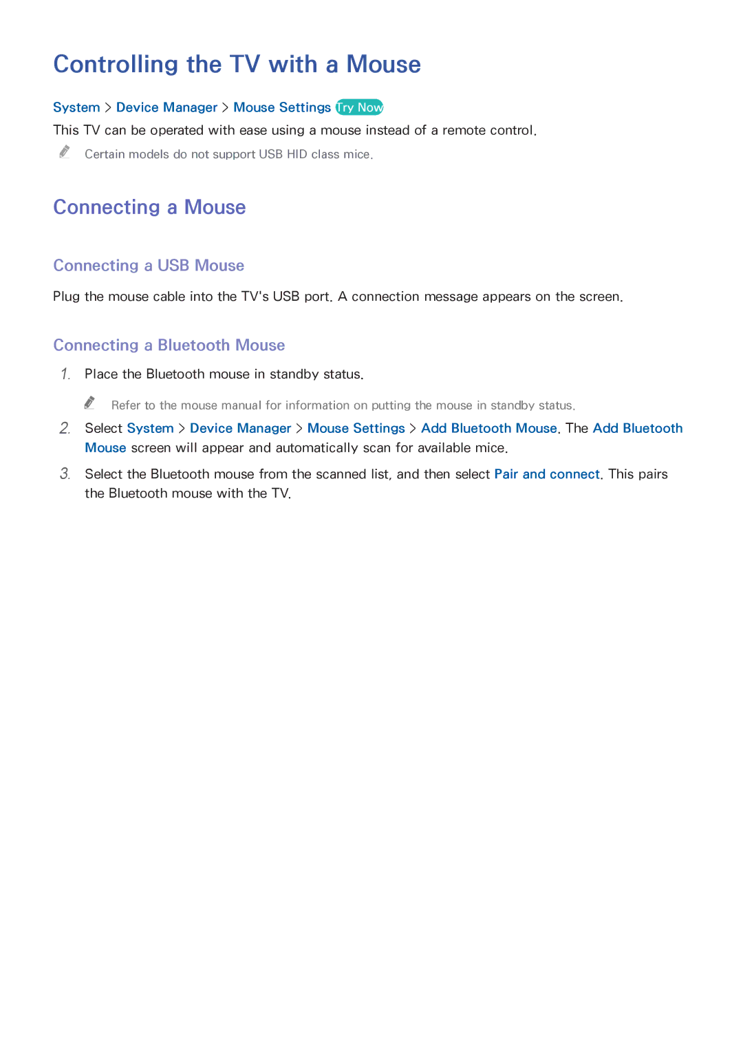 Samsung UA55HU7200RXZN, UA40HU7000RXSK manual Controlling the TV with a Mouse, Connecting a Mouse, Connecting a USB Mouse 