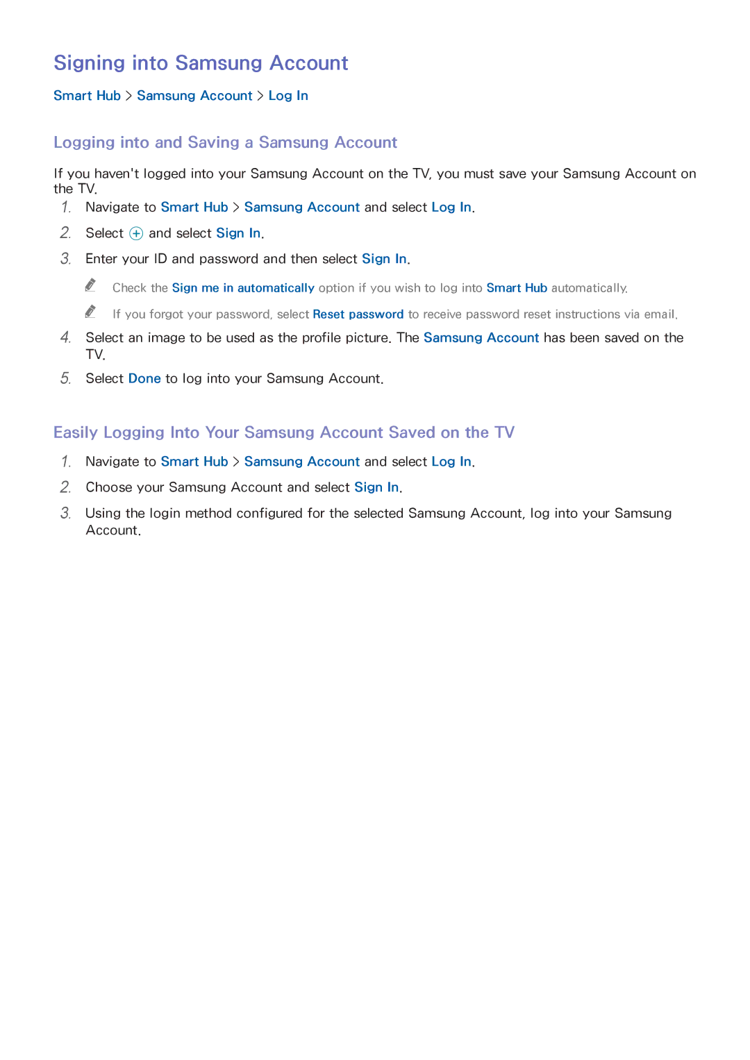 Samsung UA65HU8500RXZN, UA40HU7000RXSK manual Signing into Samsung Account, Logging into and Saving a Samsung Account 