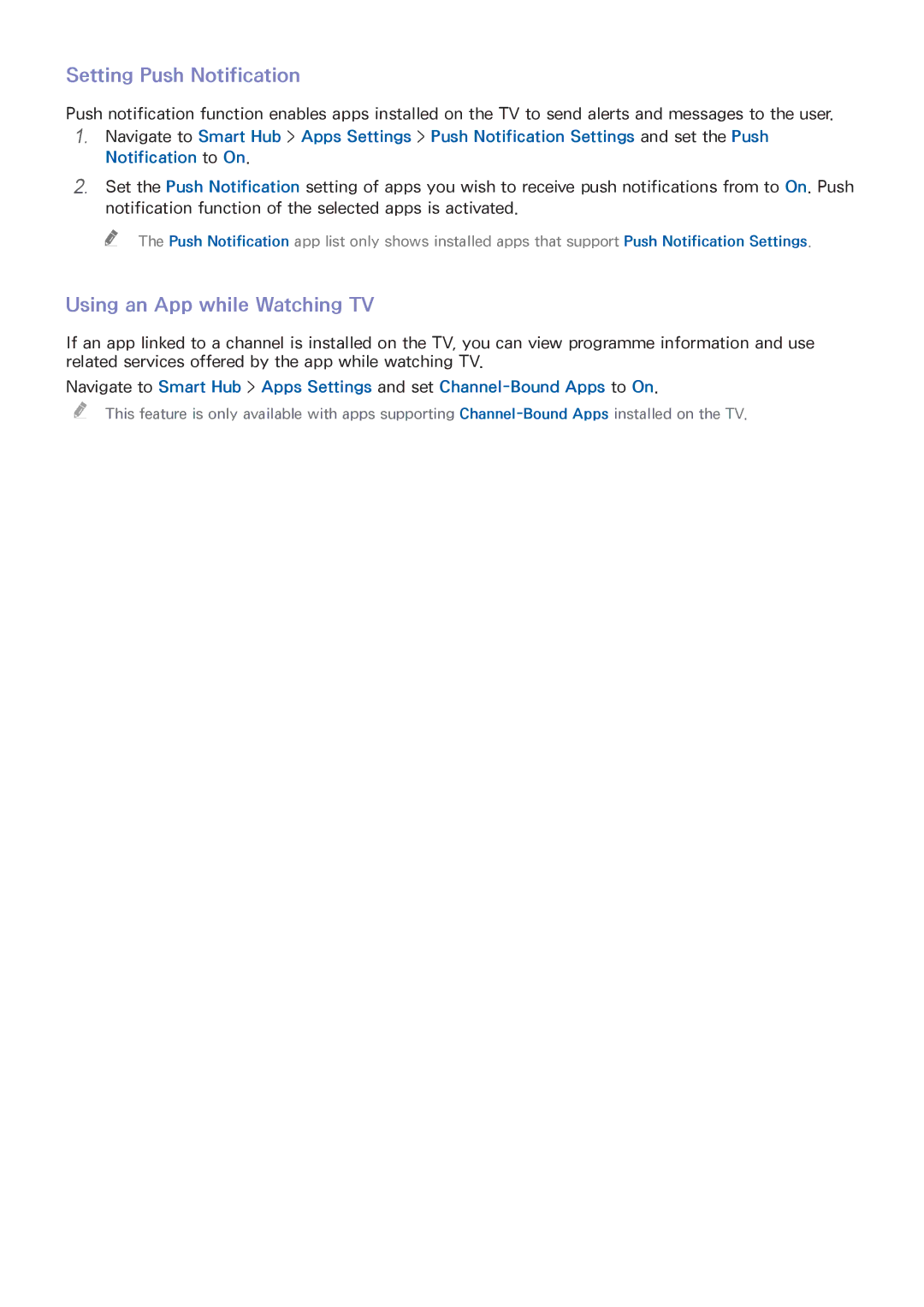 Samsung UA65HU8700RXUM, UA40HU7000RXSK, UA55HU7200RXSK manual Setting Push Notification, Using an App while Watching TV 