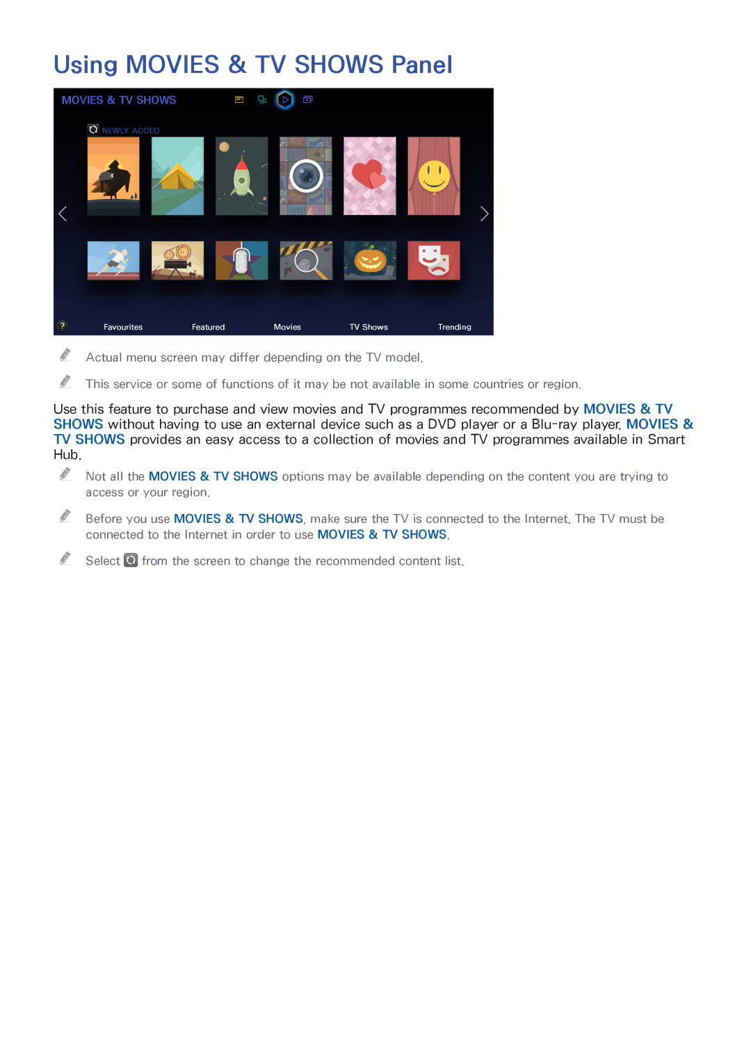 Samsung UA55HU8500RXSJ, UA40HU7000RXSK, UA55HU7200RXSK, UA65HU7200RXSK, UA55HU8500RXSK manual Using Movies & TV Shows Panel 