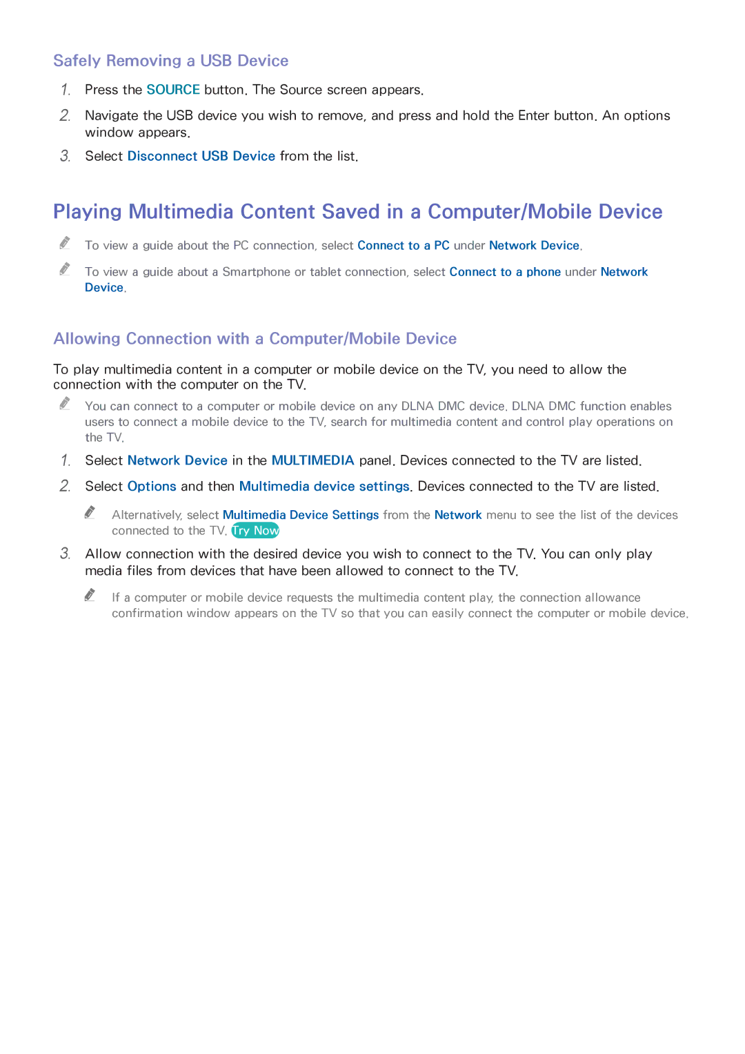 Samsung UA50HU7000RXSK, UA40HU7000RXSK Safely Removing a USB Device, Allowing Connection with a Computer/Mobile Device 