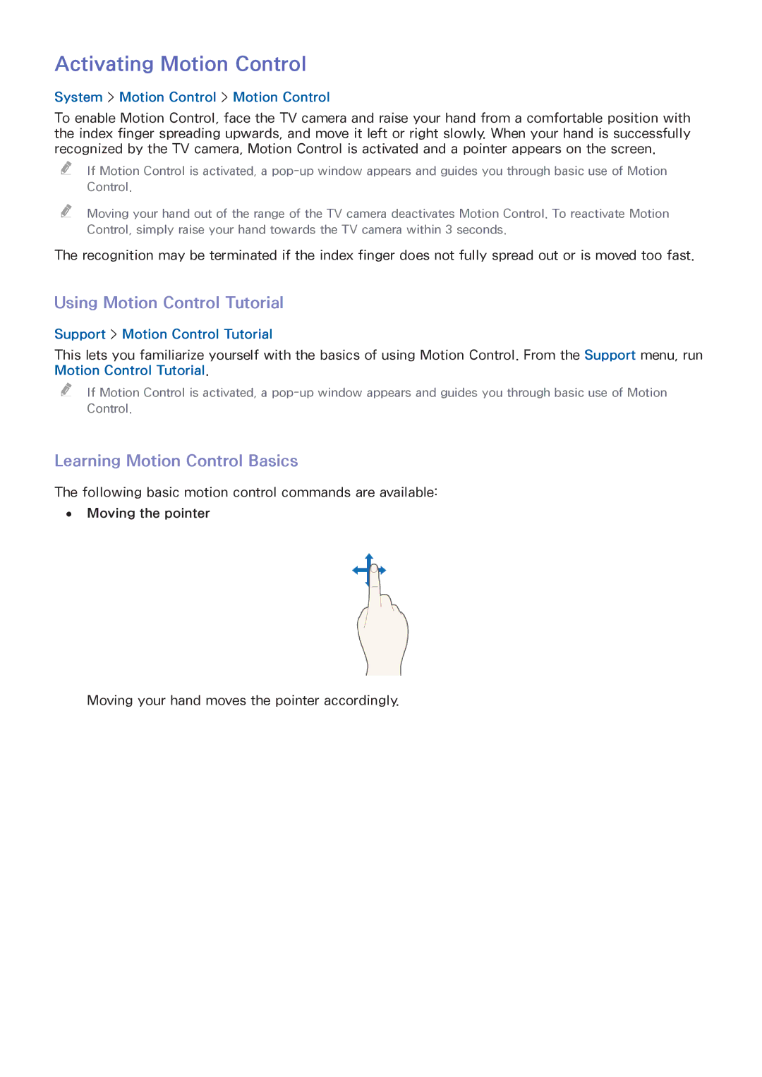 Samsung UA40HU7000RXZN manual Activating Motion Control, Using Motion Control Tutorial, Learning Motion Control Basics 