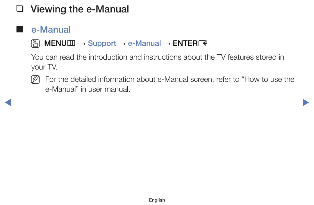 Samsung UA43J5100AWXSQ, UA40J5200AKXXV, UA32J4003AKXXV manual Viewing the e-Manual, OO MENUm → Support → e-Manual → Entere 