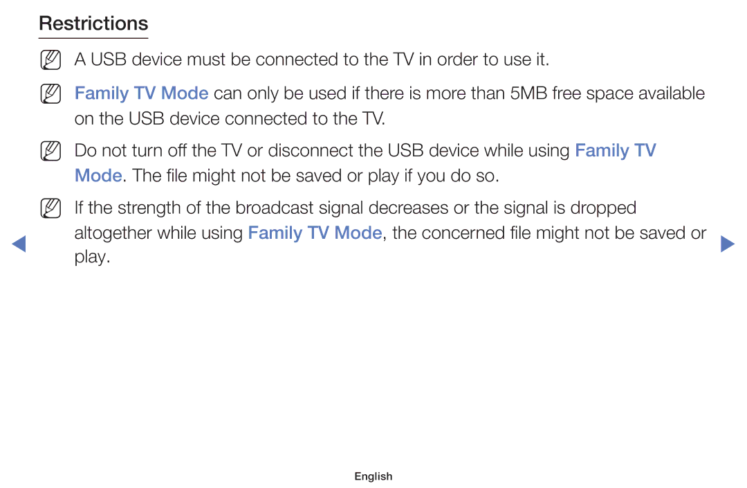 Samsung UA32J4100AKXXV, UA40J5200AKXXV, UA32J4003AKXXV, UA40J5000AKXXV, UA48J5000AKXXV, UA24J4100AKXXV manual Restrictions 