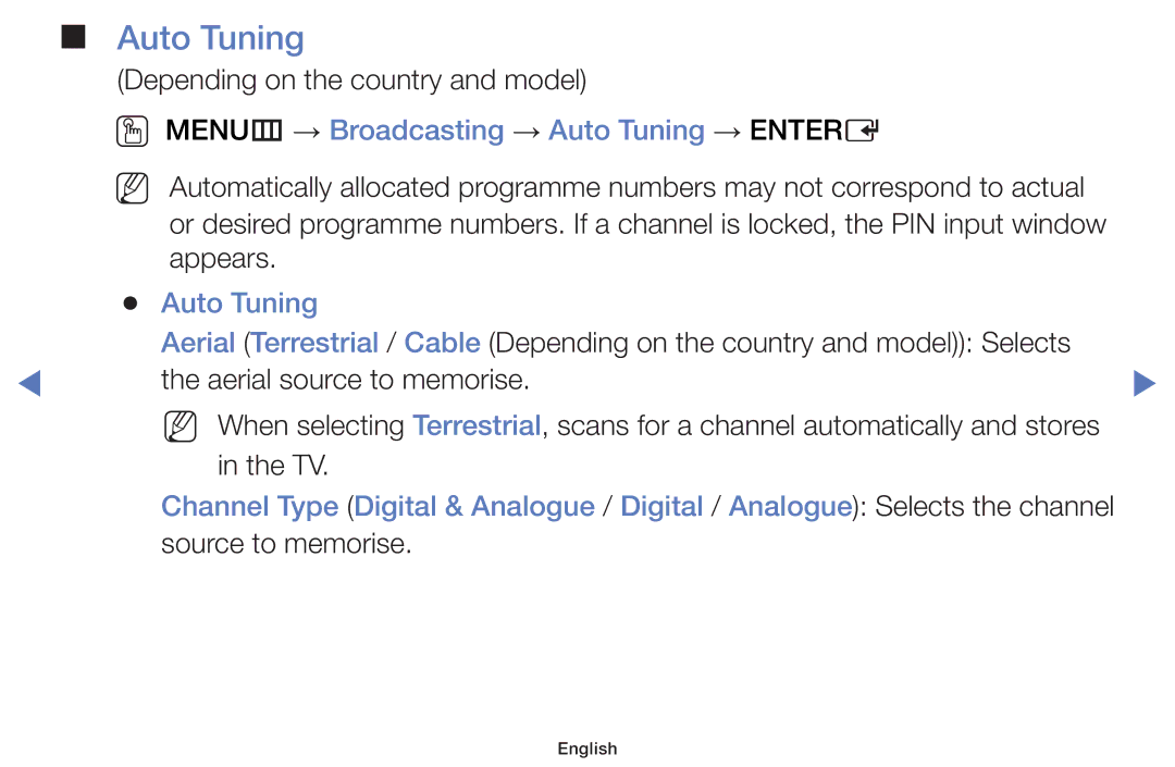 Samsung UA32J4100AKXXV, UA40J5200AKXXV, UA32J4003AKXXV, UA40J5000AKXXV OO MENUm → Broadcasting → Auto Tuning → Entere 