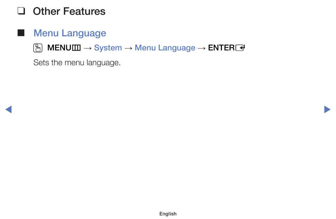 Samsung UA40J5000AKXXV, UA40J5200AKXXV, UA32J4003AKXXV, UA48J5000AKXXV manual OO MENUm → System → Menu Language → Entere 