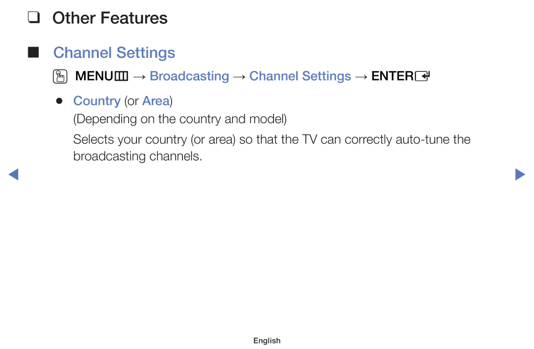 Samsung UA43J5100AKXXV, UA40J5200AKXXV, UA32J4003AKXXV, UA40J5000AKXXV, UA48J5000AKXXV manual Other Features, Channel Settings 