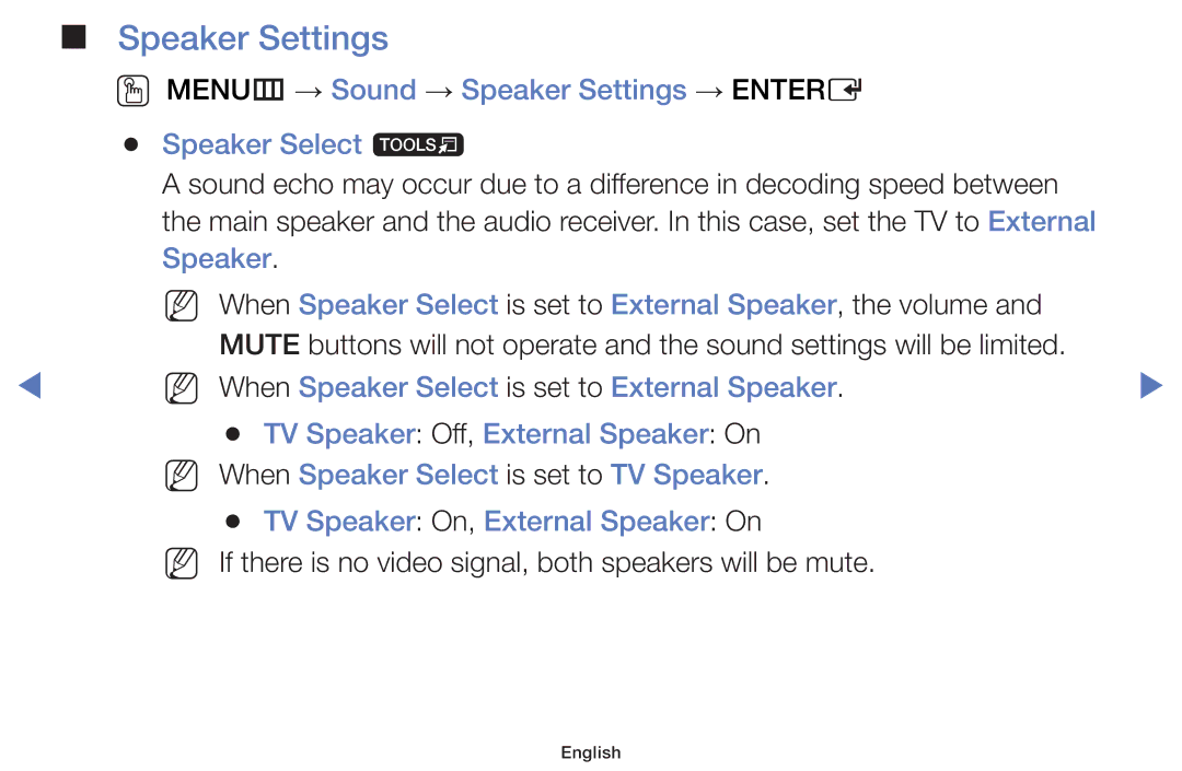 Samsung UA32J4003AKXXV, UA40J5200AKXXV, UA40J5000AKXXV, UA48J5000AKXXV, UA24J4100AKXXV, UA28J4100AKXXV manual Speaker Settings 