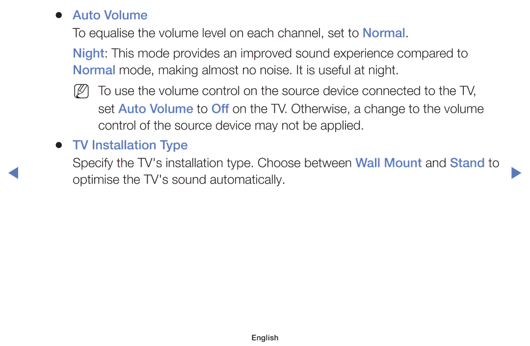 Samsung UA40J5000AKXXV, UA40J5200AKXXV, UA32J4003AKXXV, UA48J5000AKXXV, UA24J4100AKXXV manual Auto Volume, TV Installation Type 