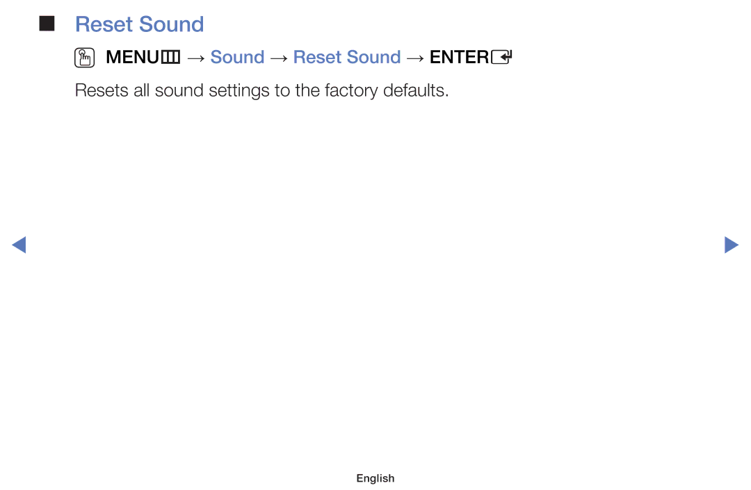 Samsung UA32J4100AKXXV, UA40J5200AKXXV, UA32J4003AKXXV, UA40J5000AKXXV manual OO MENUm → Sound → Reset Sound → Entere 