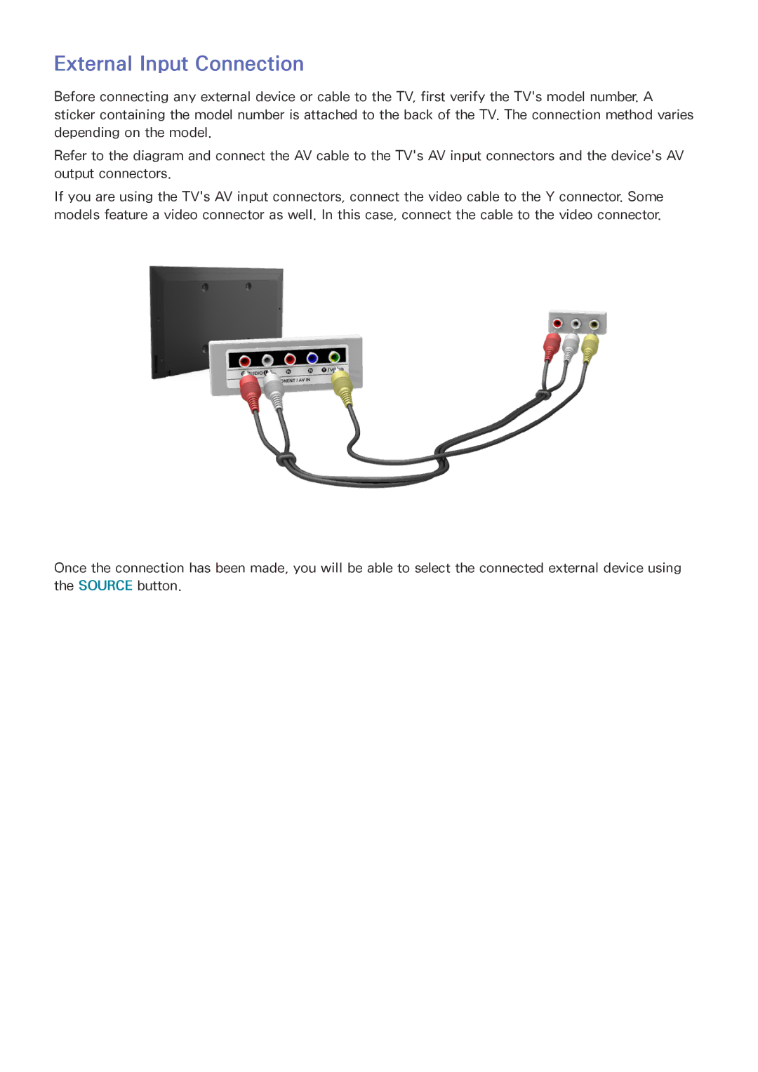 Samsung UA32J4003ARXUM, UA40J5200DRXUM, UA40J5200ARXUM, UA48J5200ARXUM, UA58J5200ARXUM manual External Input Connection 