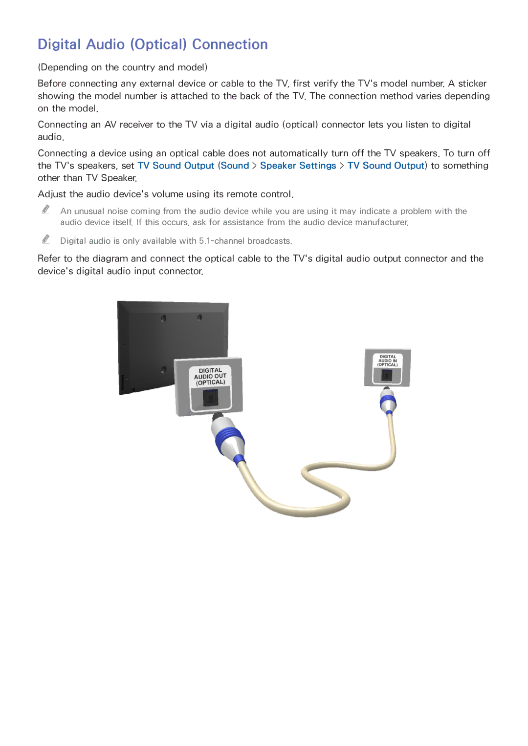 Samsung UA40J5200DRXUM, UA40J5200ARXUM, UA48J5200ARXUM, UA58J5200ARXUM, UA32J4003ARXUM manual Digital Audio Optical Connection 