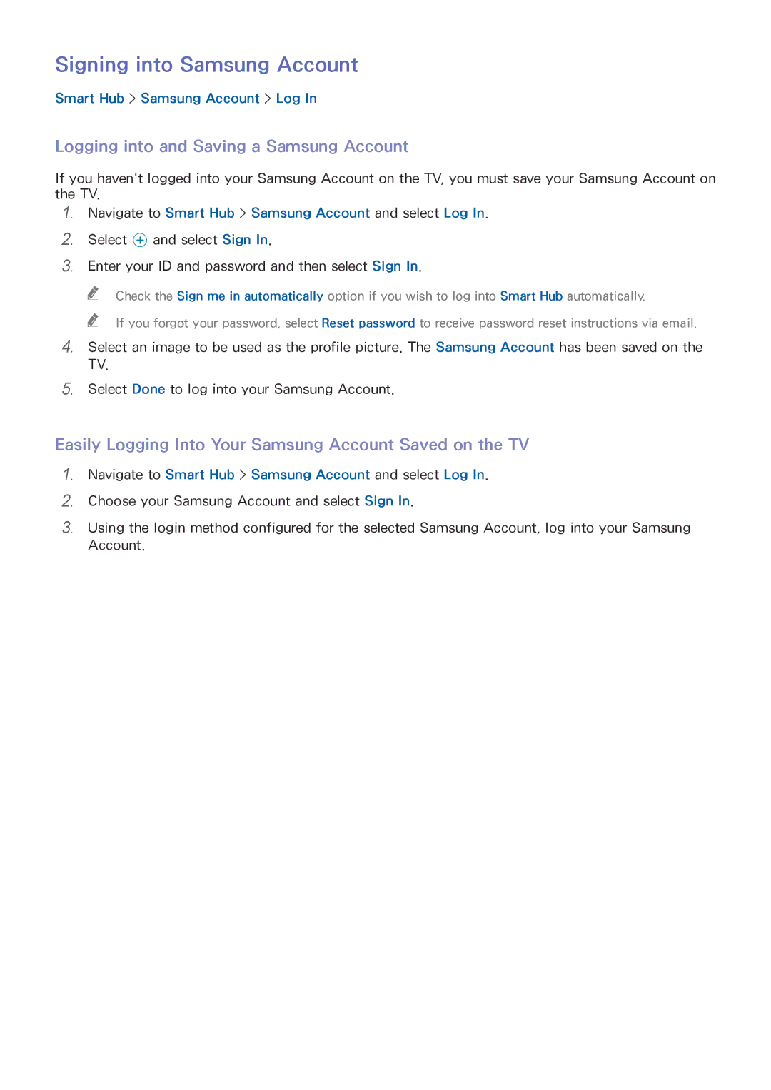 Samsung UA49J5200ARXUM, UA40J5200DRXUM manual Signing into Samsung Account, Logging into and Saving a Samsung Account 