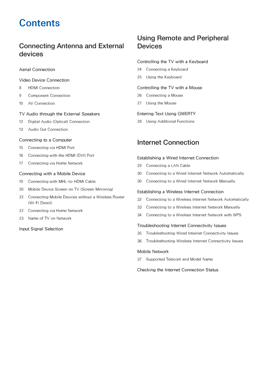 Samsung UA40J5250DKXXV manual Contents 