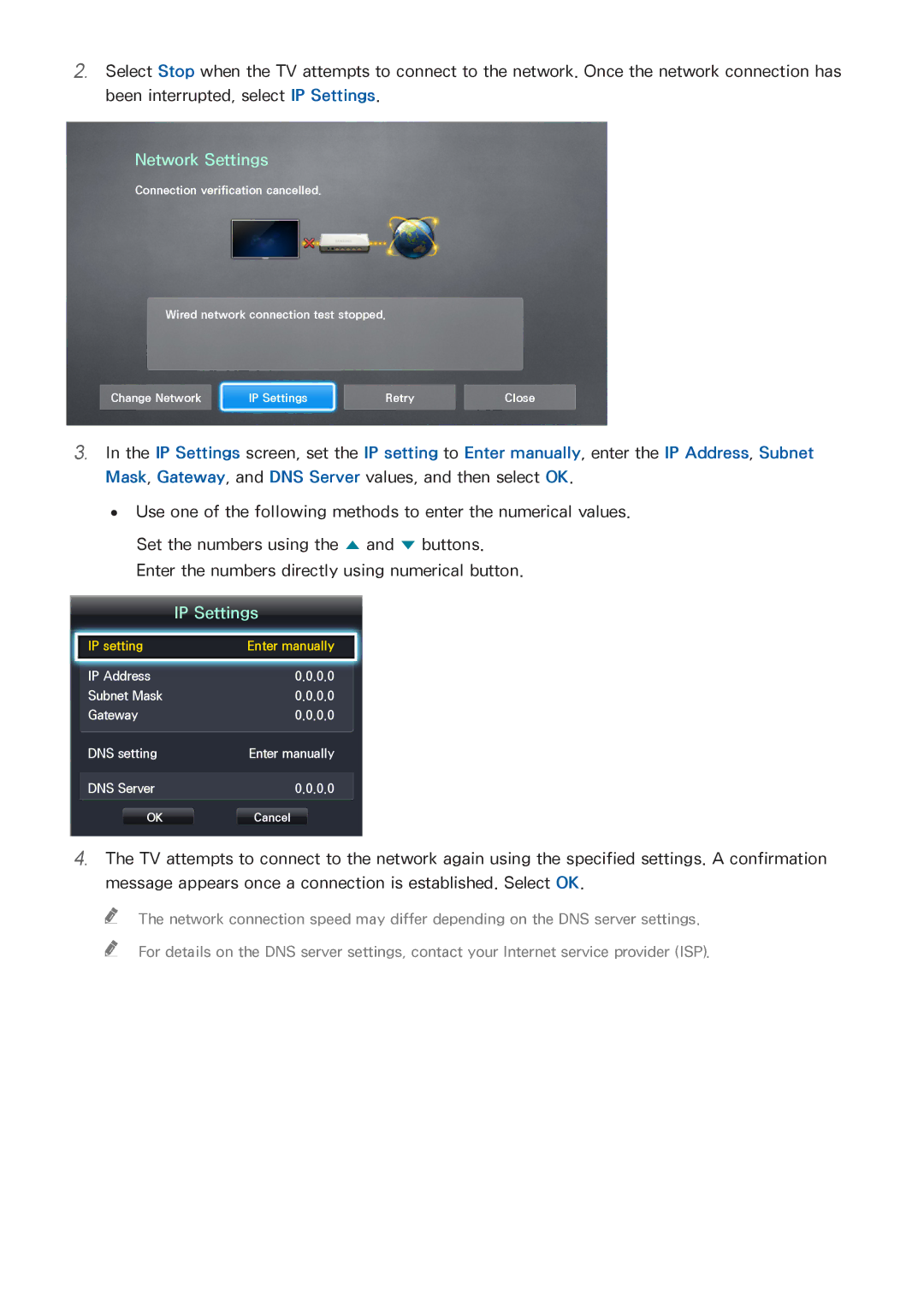 Samsung UA40J5250DKXXV manual IP Settings 