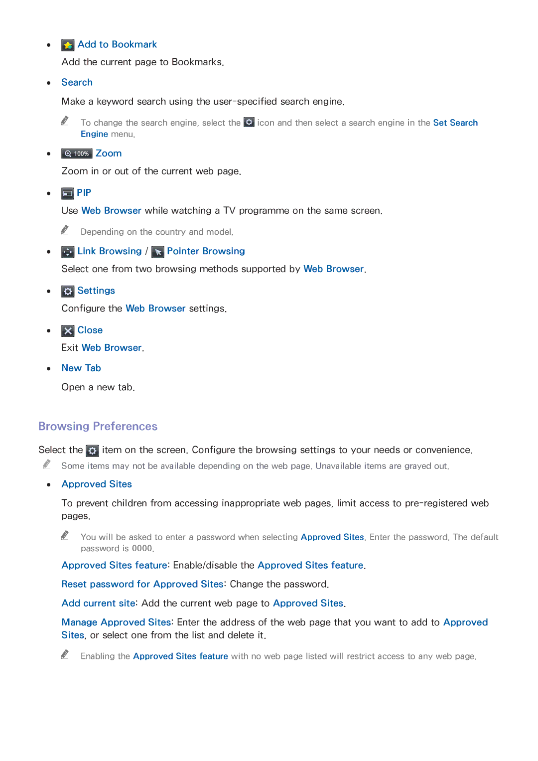 Samsung UA40J5250DKXXV manual Browsing Preferences 