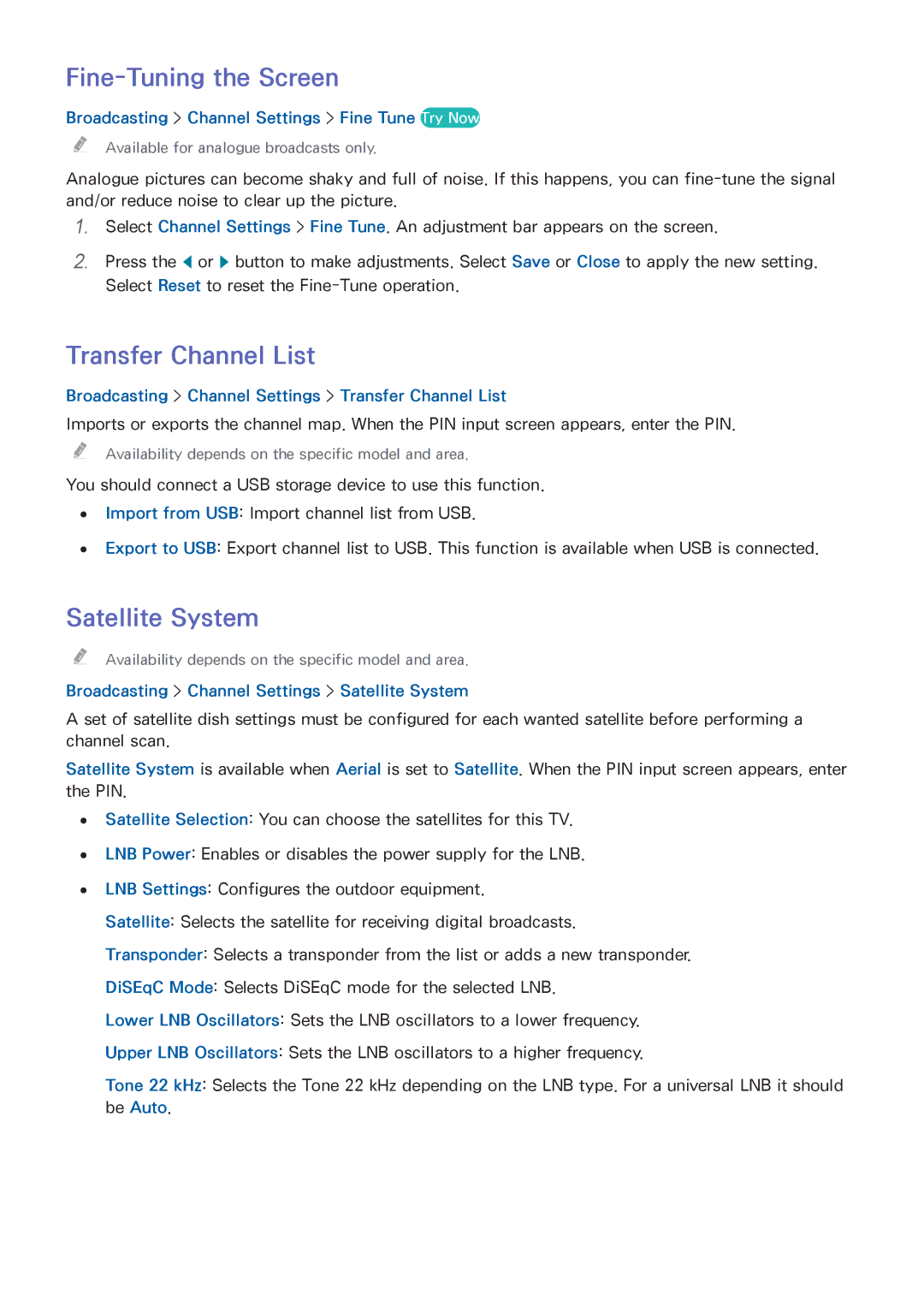 Samsung UA40J5250DKXXV manual Fine-Tuning the Screen, Transfer Channel List, Satellite System 