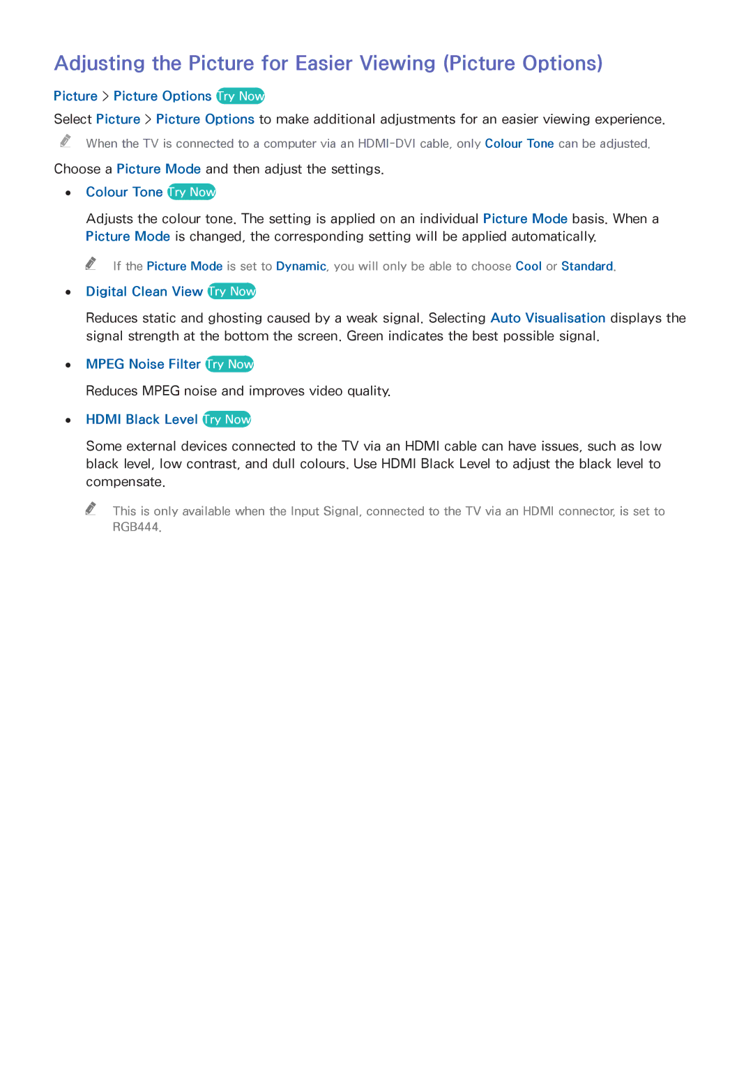 Samsung UA40J5250DKXXV manual Adjusting the Picture for Easier Viewing Picture Options 